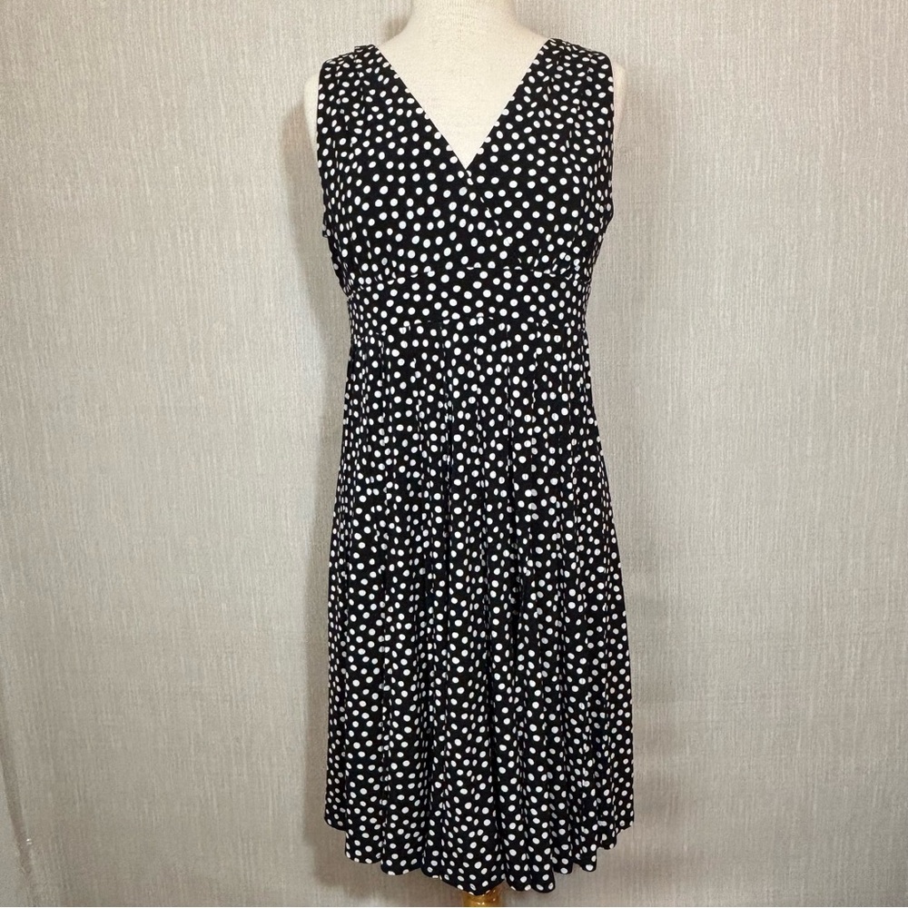 Jessica Howard Women’s Black and White Polka Dot V-Neck Sleeveless Dress SZ 10p